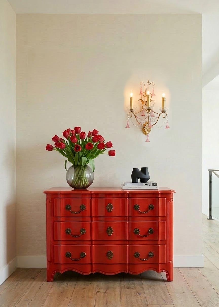 Aplique italiano metal dorado y cristales rosa c. 1970 (50 cm)