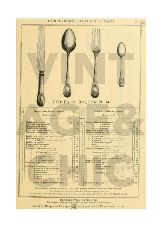 Cubiertos pescado PARA 10 ERCUIS c. 1910/20 modelo MEDALLÓN Y PERLAS  (20 PIEZAS)