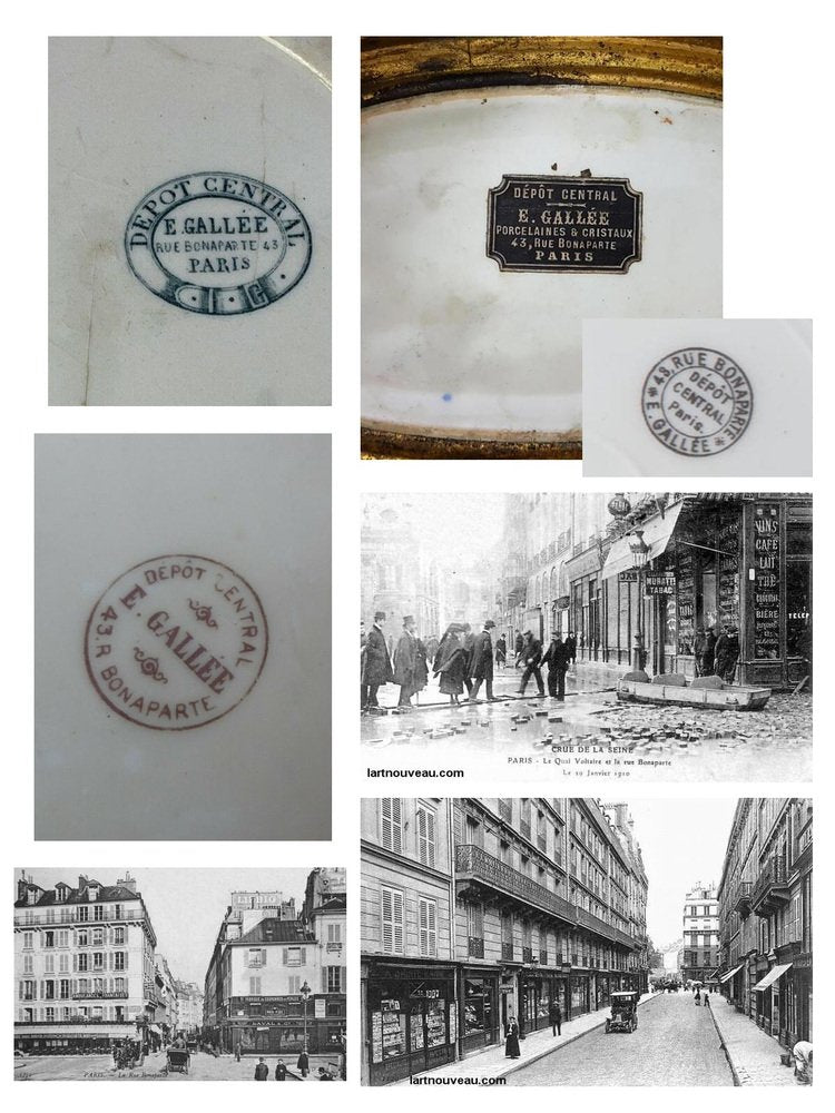 Juego platos 21,5 cm porcelana E. Gallée Dépot Central Paris c. 1900 (8 PIEZAS)