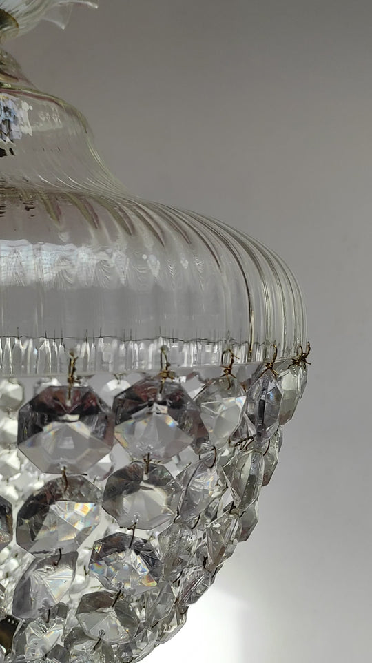 Lámpara de techo globo cristales tipo plafón c. 1950 (33 cm)