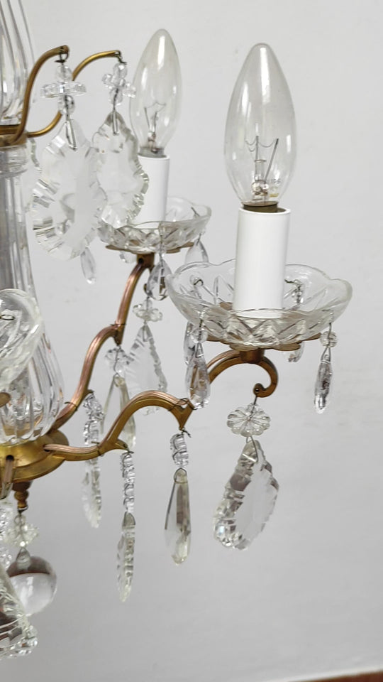 Chandelier francés bronce con cristales c. 1950/60s (38 cm)