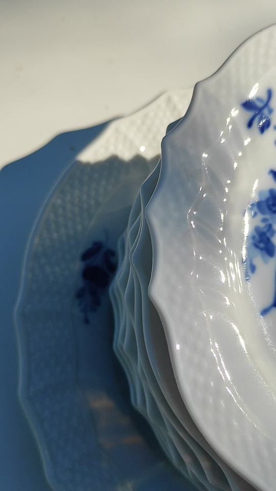 Juego postre para 8 porcelana danesa Royal Copenhagen "Flor azul" "Blå Blomst" (9 PIEZAS)