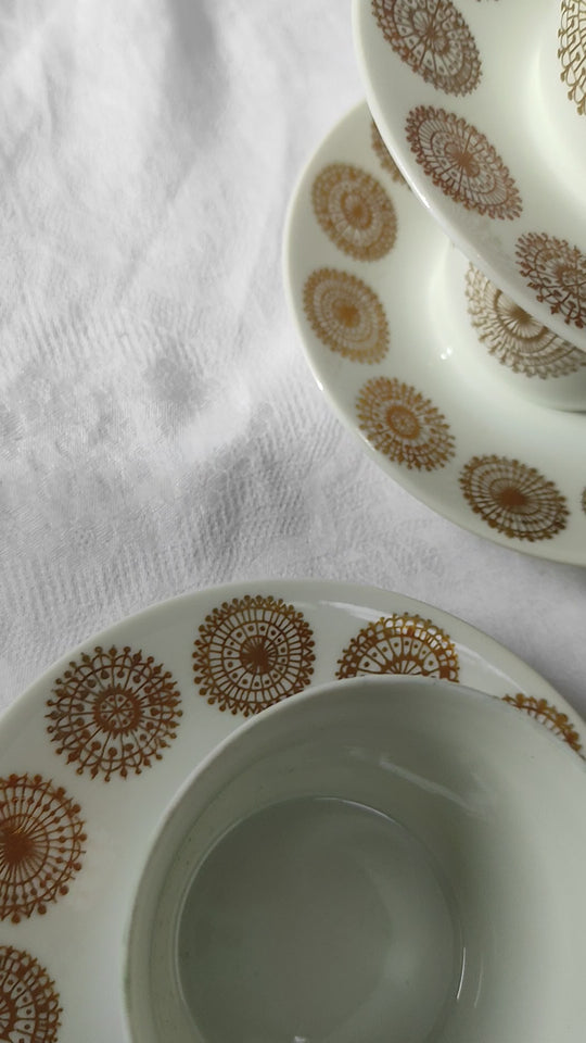 Juegos de café y postre noruegos Porsgrunds oro fino 1969 (8 DISPONIBLES)