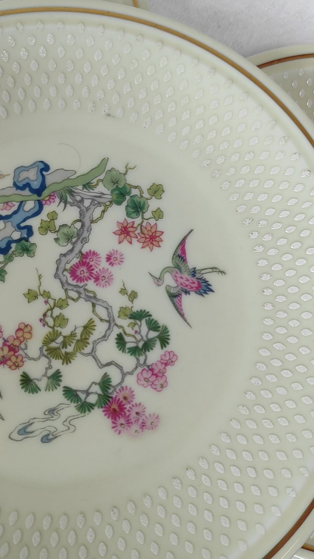 Juego de postre en porcelana Limoges flores filo dorado PARA 10 (11 PIEZAS)