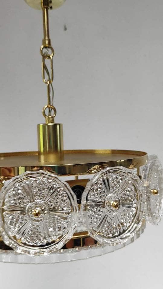 Lámpara techo sueca latón y cristal Orrefors c. 1960/70s (35 cm)