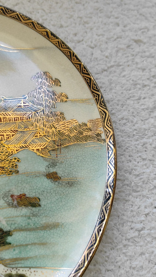 Juego platos postre 19 cm cerámica japonesa Satsuma pintados a mano c. 1900