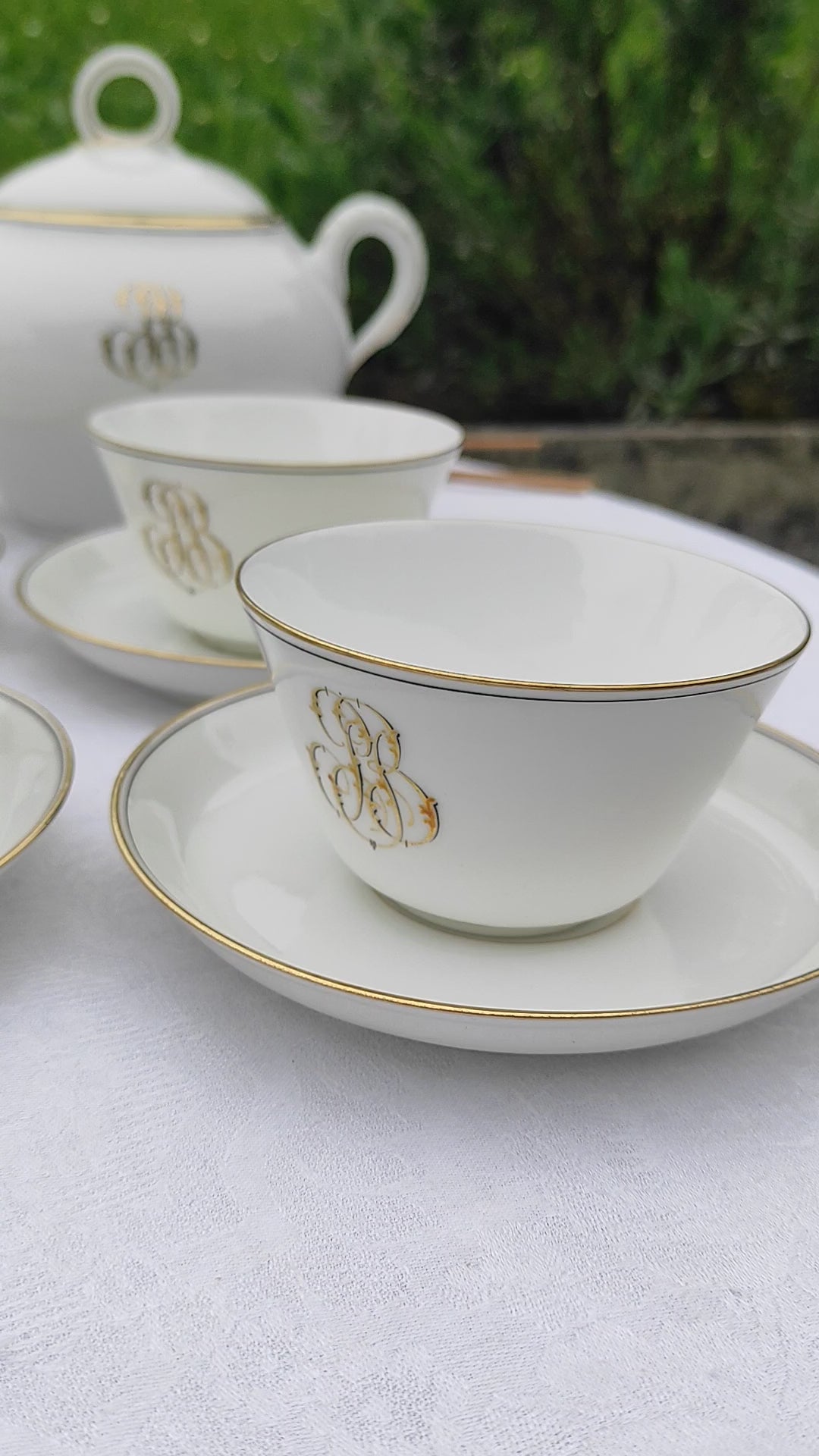Juego de té PARA 6 porcelana Mansard et Fils iniciales P.B. c. 1890 (14 PIEZAS)