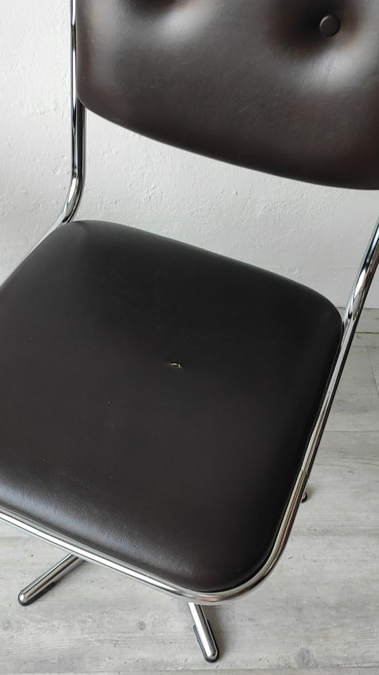 pareja sillas unic design 1970 acero cromado y skay marron