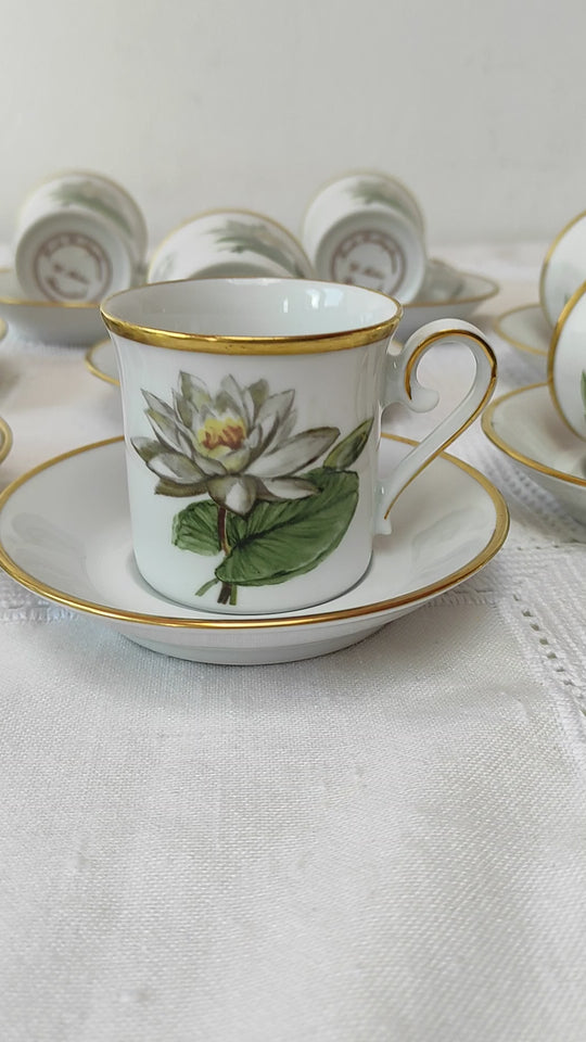 Juego de tazas de café suecas PARA 8 nenúfar blanco c. 1970