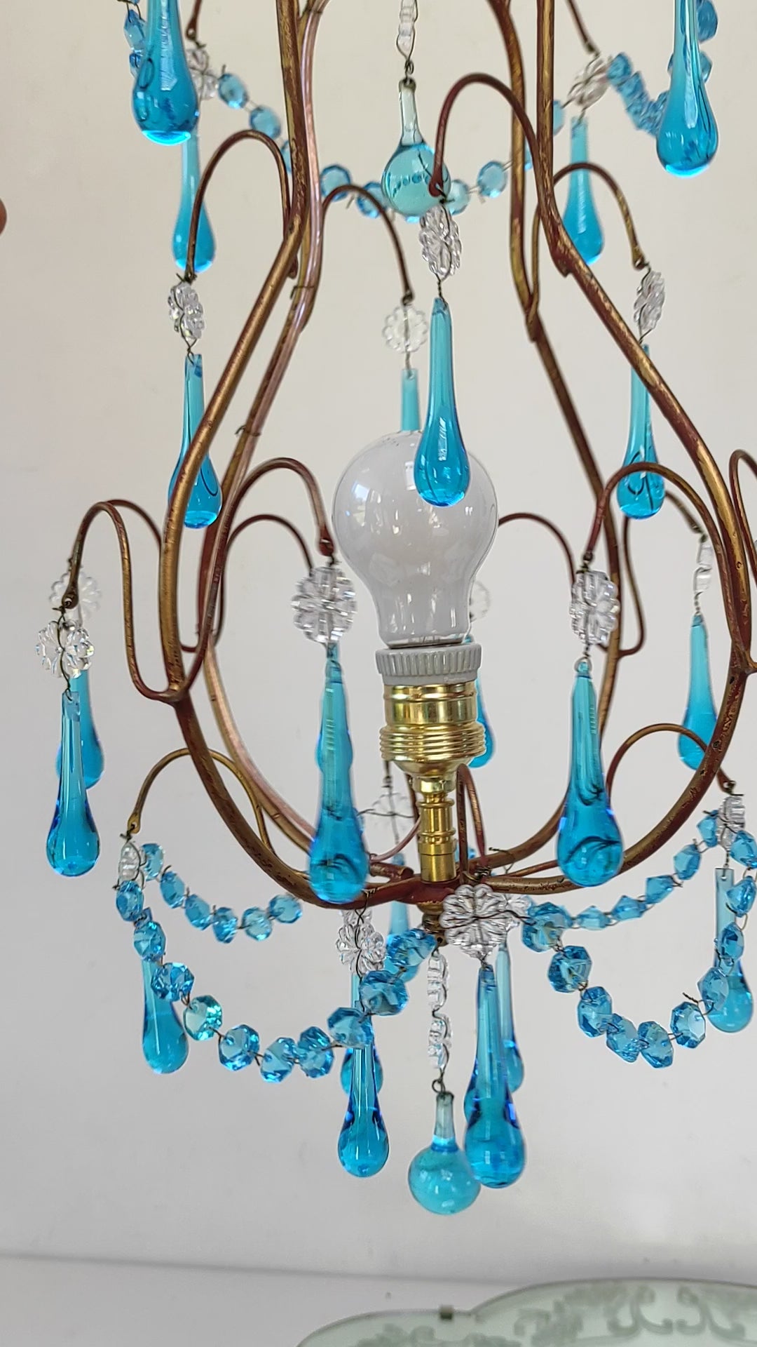 Chandelier italiano gotas azul turquesa c. 1960 (30 cm)
