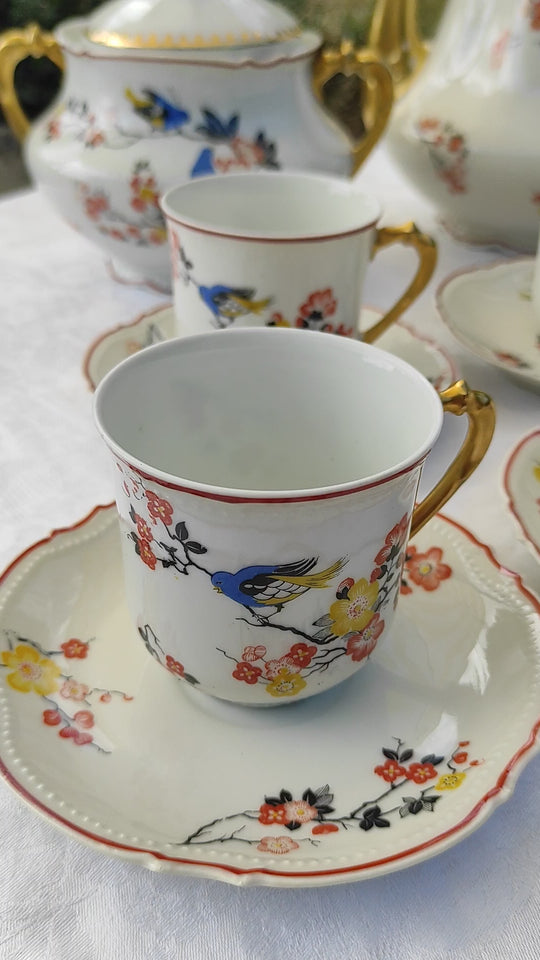 Antiguo juego café para 6 porcelana Limoges Malaveix et Granger 1920-30 (16 PIEZAS)
