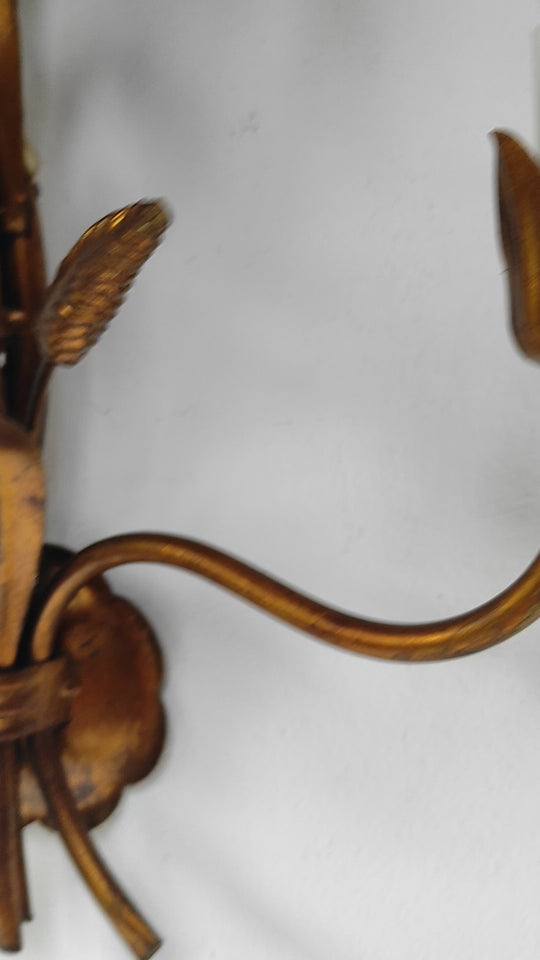 Gran aplique italiano metal dorado hojas y espigas s. XX (73 cm)