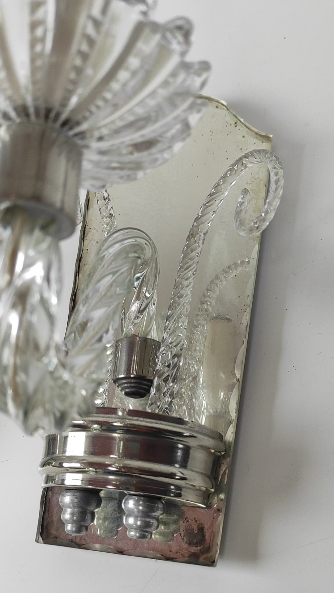 Pareja apliques italianos venecianos cristal y espejo c. 1950s