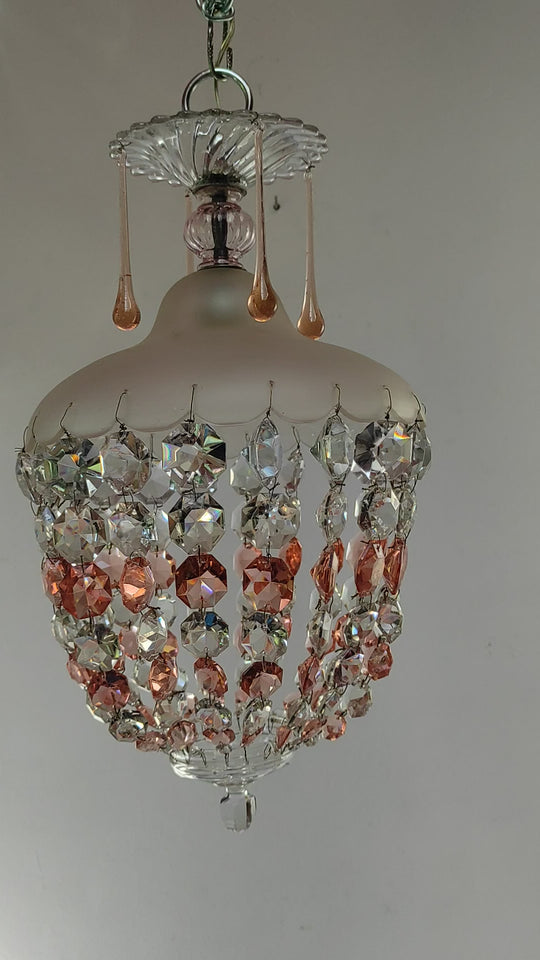 lampara techo cristal rosa 