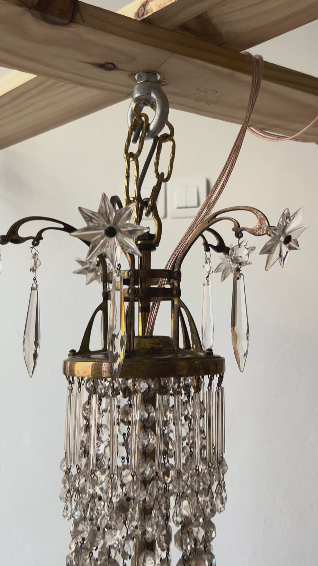 Gran lámpara techo sueca art nouveau c. 1920 con cristales (52 cm)