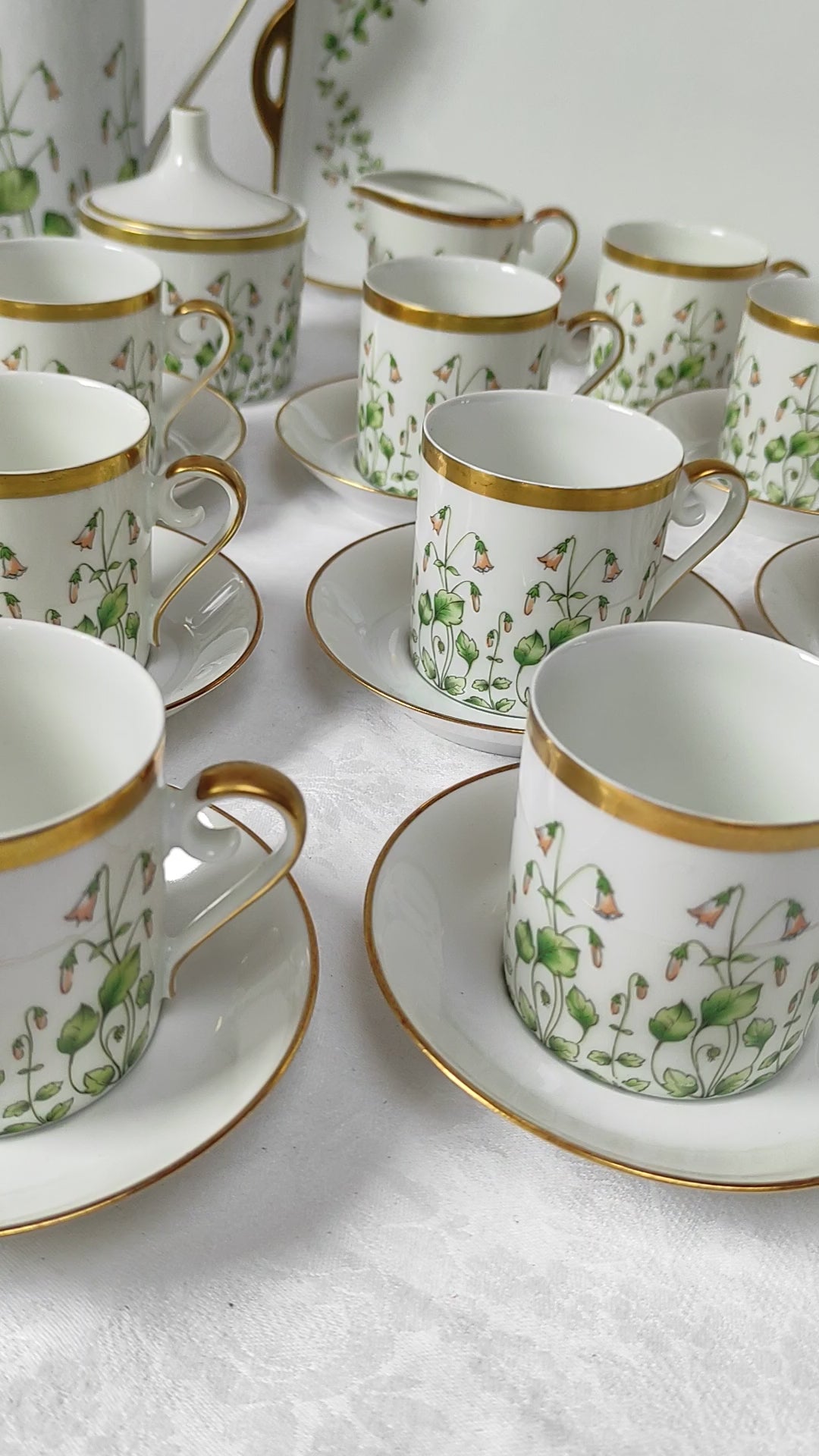 Juego café porcelana Hackefors "Linnaea Borealis" c. 1970 SIN ESTRENAR? (38 PIEZAS)