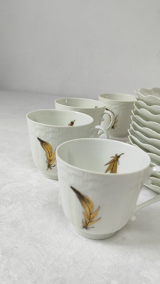 Juego de café Giraud Limoges 11 SERVICIOS hojas oro pintadas a mano (22 PIEZAS)
