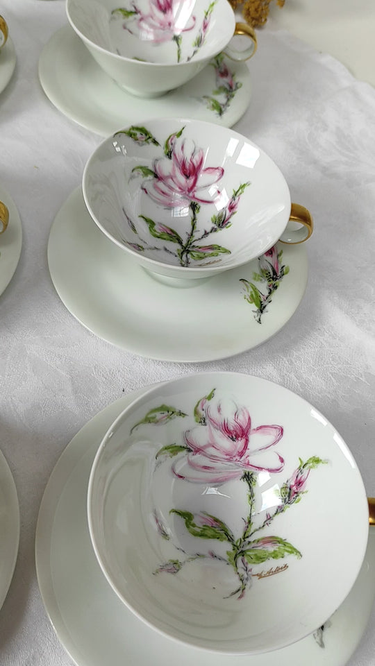 Juego café o té porcelana Limoges flores para 12 (27 PIEZAS)