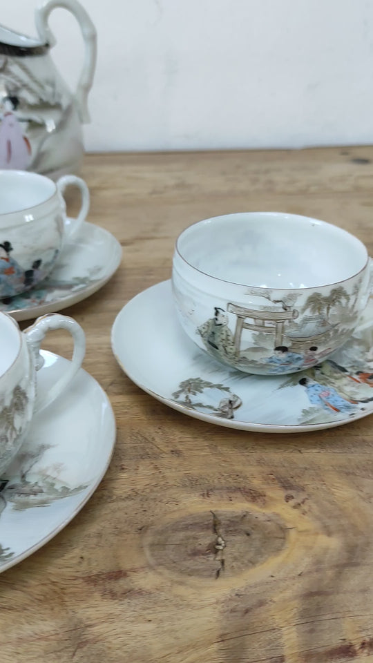 Juego de té PARA 8 porcelana cáscara de huevo japonesa NIPPON 1891-1921 (19 PIEZAS)