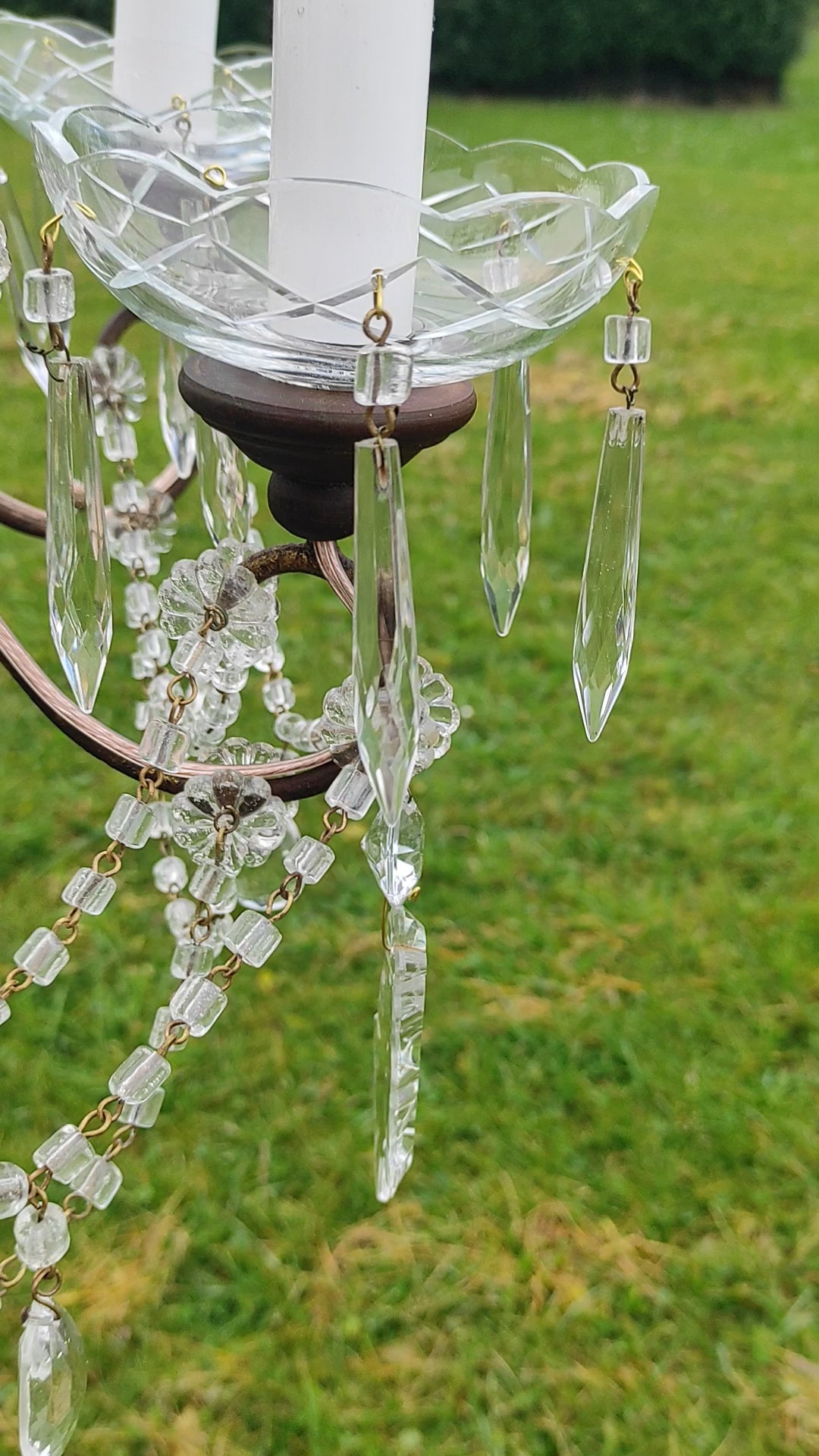 Gran aplique italiano hierro y cadenas cristales c. 1950