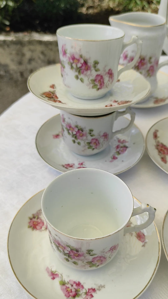Juego de café antiguo para 10 de porcelana francesa, 1880-1910 (24 PIEZAS)