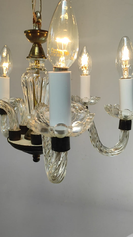 Lámpara techo 5 brazos cristal estilo veneciano c. 1950s (42 cm)