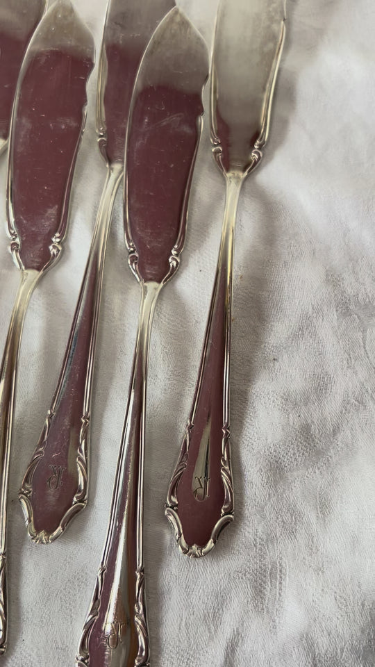 Cubiertos pescado suecos PARA 12 metal baño plata "R" c. 1960s (24 PIEZAS)