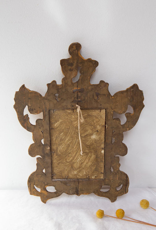 Antiguo espejo francés de madera tallada dorado al oro fino (38,5*29,5 cm)